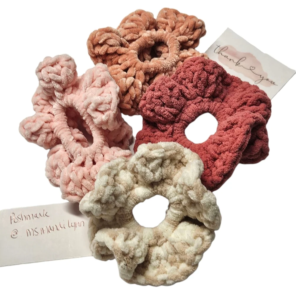 Handmade Crochet Velvet Scrunchies (Set of 4)